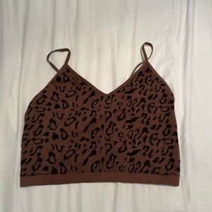 Brown Crop Top Leopard Print Top Size - M/L